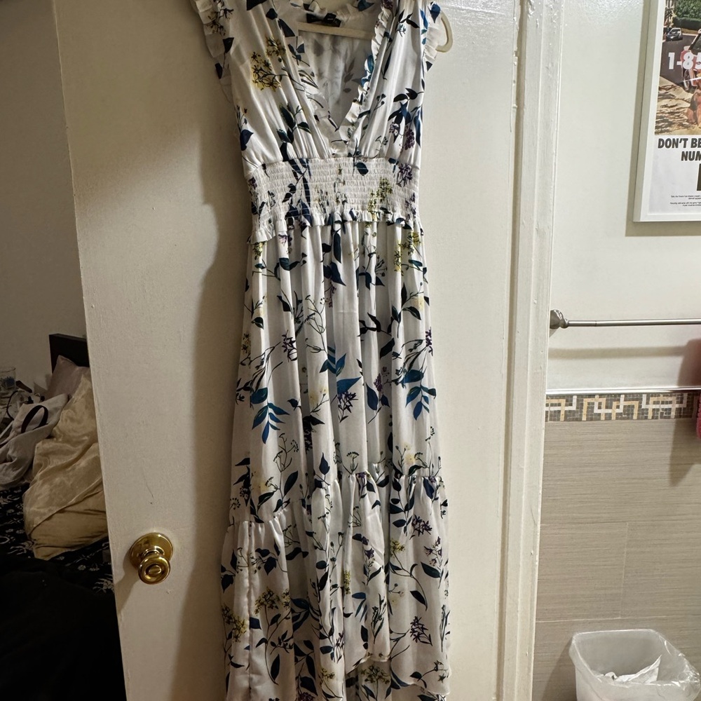 Banana Republic White and Blue Floral Maxi Dress